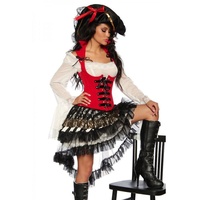 Piraten-Kostüm 2-tlg. Piratenkostüm aus Corsage und Spitzenrock rot|schwarz 2XL