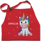 Kinderschürze Schürze Kinder Jungen Mädchen - Einhorn Unicorn - 2-6 Jahre - Rot - personalisierte kochschürze 2 name und personalisiertes motiv geschenke personalisierter einhörner - 2-6 Jahre