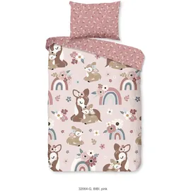 Good Morning "Bibi blossom", rosa, B/L: 100cm x 135cm, 1 Stk., 1 Stk., Renforcé, B/L: 60cm x 40cm, 2 Stk., Renforcé, Obermaterial: 100% Baumwolle, Bettwäsche, Baumwolle, 120x150, Reißverschluss, Wende, Baby, Mädchen, Bambi, Rosa