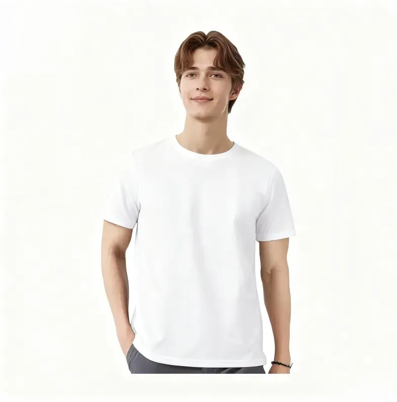 ochama x J.ZAO Herren T-Shirt mit kurzen Ärmeln, Baumwolle, Basic Shirt, Weiß L