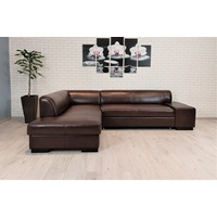 Braunes Echtleder Ecksofa Leder Sofa Couch mit Bettfunktion Nähte in Lederfarbe