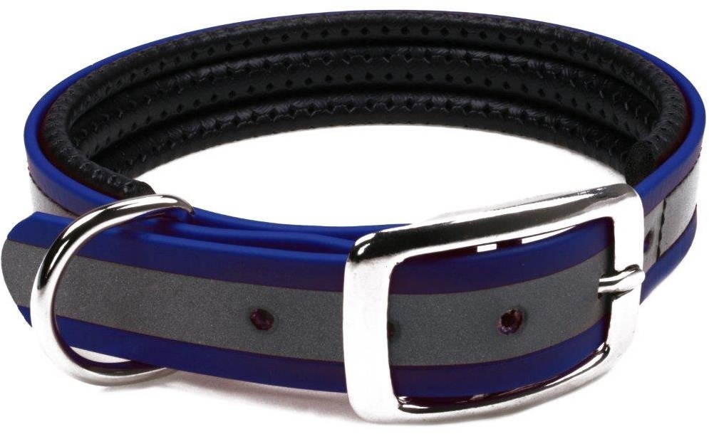 LENNIE BioThane Halsband, gepolstert, Dornschnalle, 25 mm breit, Größe 32-40 cm, Blau-Reflex