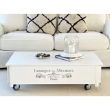 Couchtisch weiß Truhe Wohnzimmertisch Holz massiv vintage Beistelltisch Rollen