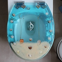 LIJBN Toilettendeckel, langsam schließender Kunstharz-Toilettensitz der Ocean-Serie mit Deckel, strapazierfähiger Toilettendeckel mit 3D-Effekten, echte Muscheln und Sand für U/V/O-Typ