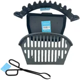 18" Gusseisen Kaminrost Set – Schlossfront, Aschewanne & Stahlzange