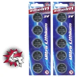 Wilhelm 10 x CR2430 Lithium Knopfzelle 3V 270mAh ø24,3x3,0mm Batterie DL 2430