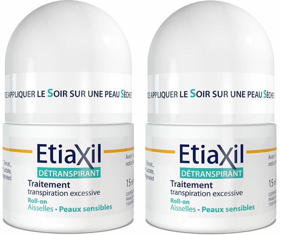 EtiaXil Traitement Détranspirant Aisselles Peaux Sensibles Roll'on 2x15 ml Roll-On