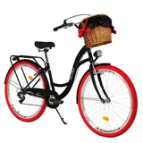 Milord Komfort City Fahrrad Retro Mit Weidenkorb Damenfahrrad 28 Zoll 7 Gang Shimano - schwarz/rot