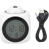 Glomora Digitaler Projektions- Und Sprechender Wecker, LCD-Sprachuhr Mit Thermometer-Hygrometer, Ihr Home-Office-Begleiter(Weiß mit USB-Kabel)