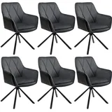 Lestarain Esszimmerstühle drehbar 6er Set, Drehstuhl, Stühle Esszimmer, Küchenstuhl mit Armlehnen Rückenlehne, Polsterstuhl, Metallbeine, Samt, Kunstleder, Dunkelgrau, Schwarz, LCNI124001-6