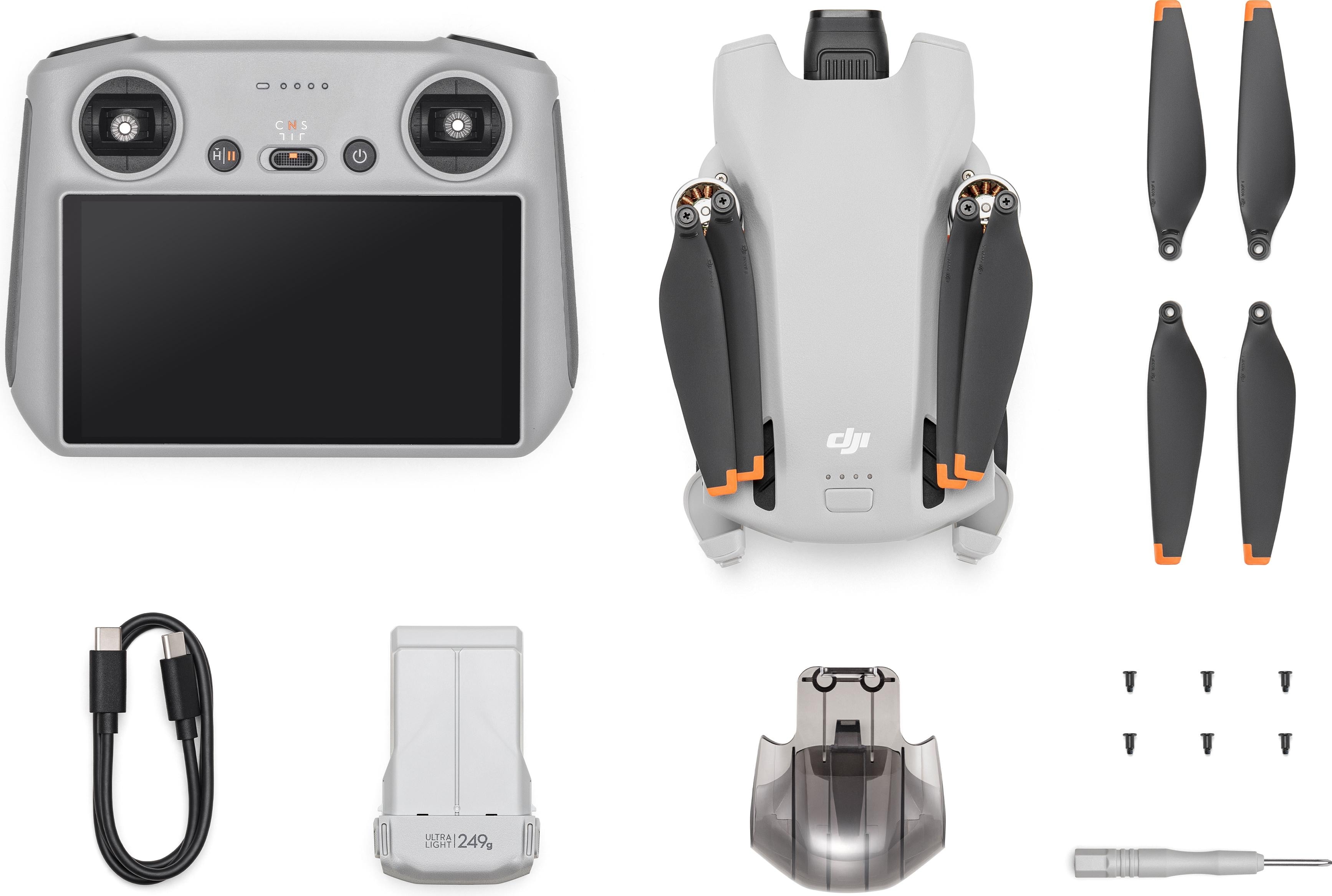 DJI Mini 3 mit RC Controller (38 min, 248 g, 12 Mpx), Drohne, Grau, Schwarz