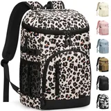 Pritent Kühlrucksack, isoliert, wasserdicht, 30 Dosen, auslaufsicher, Lunch-Rucksack für Männer und Frauen, tragbar, weich, Kühltasche für Strand, Camping, Reisen, Picknick, Leopardenmuster