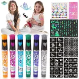 luxuskollektion Glitzer Tattoo Stifte Kinder 6 Farben 95 Schablonen Einhorn Leuchtend