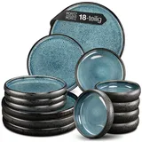Moritz & Moritz Tafelservice blau Reaktiv - Geschirrset 6 Personen aus je 6 Dinner Teller, Kleine Teller, Tiefe Teller