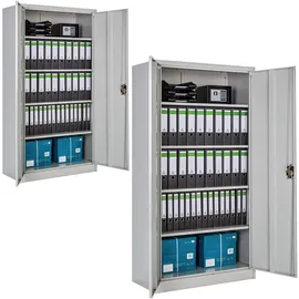 Tectake Büroschrank Stahl 180 x 90 x 40 cm grau abschließbar