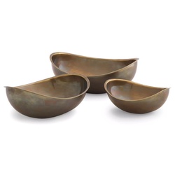 Casa Padrino Luxus Schüssel 3er Set Vintage Messing - Servierschüsseln - Obstschüsseln - Luxus Deko Accessoires - Hotel & Restaurant Accessoires - Luxus Qualität