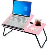 unycos - Laptoptisch, Betttablett Klappbar mit Höhenverstellbar und Cup Slot, Frühstückstablett, Lapdesk für Sofa, Arbeiten, Studieren, Lesen, Schreiben, | MDF & Stahl, 56x33x23 cm (Rosa)