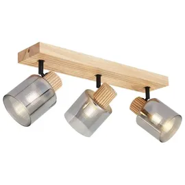 QAZQA Moderner Spot 3 Lichter Holz mit Rauchglas