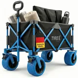 TIREX by xonic® Bollerwagen Faltbar PU XL Rädern aus Vollgummi – Strand & Garten Faltbarer verstellbarem Griff & Fußbremse – Robuster Transportwagen für Kinder & Camping (PU XL Räder, Blue'n Grey)