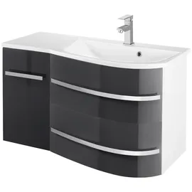 WELLTIME Waschtisch WELLTIME "OSLO", grau (anthrazit, weiß), B:90cm H:50cm T:44cm, Waschtische, Waschtisch, Breite 90 cm, Badmöbel mit geschwungener Front, Ablage links