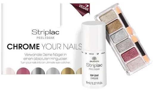 Alessandro Nägel Striplac Peel Or Soak Sets Chrome Set Chrome Palette + Top Coat Chrome 8 ml + 1x Kosmetiktasche Chrome