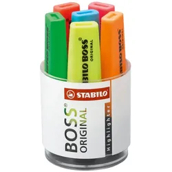 Textmarker - STABILO BOSS ORIGINAL - 6er Rundbox - gelb, grün, orange, rot, pink, blau