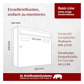 AL Briefkastensysteme Basic Wandbriefkasten DB 703 Eisenglimmer Grau inkl. Zeitungsfach