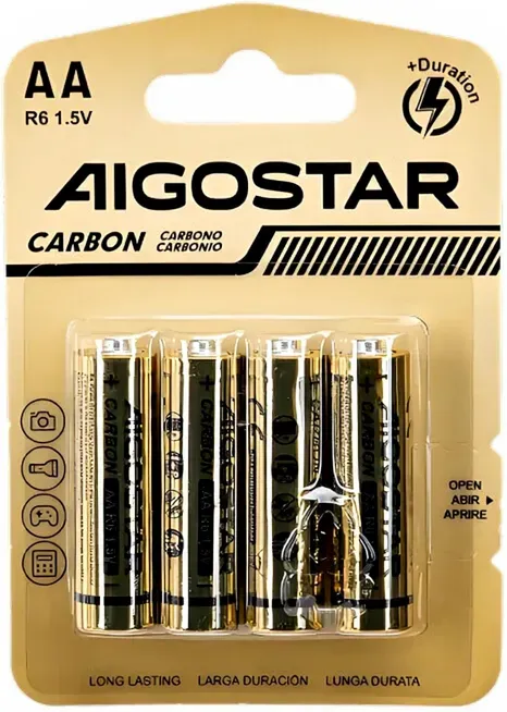 Aigostar Kohlezink-Batterie/R6/800mAh/1.5VΦ14*H51mm/Blisterverpackung/4 Stück