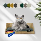 Rohrschneider Kletterwand Katze (alle Katzengrößen) | Made in EU | Katzentreppe kombinierbar | aus Echtholz Kiefernholz | belastbar bis 30 kg | geflammt (waschbares Kissen Samt Fresh, grau)