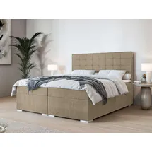 Home Affaire Polsterbett HOME AFFAIRE "Semla mit Matratze und Topper, in 3 Breiten (140, 160 und 180 cm)", grau (taupe), B:162cm H:119cm L:209cm, 100% Polyester, Betten, Polsterbett, Boxspringbett mit Kopfteil, Bettkasten, Matratze (BFK/TFK) und Topper