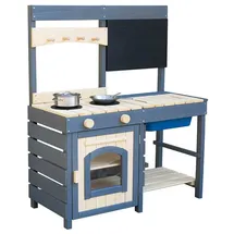Home Deluxe Sandkasten Matschküche MUDINO - 80 x 36 x 98,5 cm, inkl. Tafel & Spielzubehör, Spielküche Outdoor, Matschküche aus Holz grau