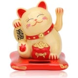 Cyrank Solarbetriebene Glückskatze, Chinesische Glückskatze, Winkekatze, Solarbetriebene Kawaii Winkende Katze, Reichtumskatze Kleine Feng Shui Glückskatze Dekor Für Home Display Decor(Gelb)