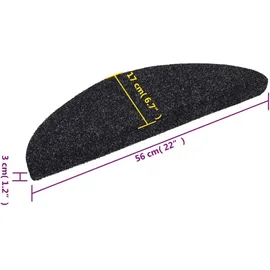 vidaXL Stufenmatten Selbstklebend 15 Stk. 56x17x3 cm Schwarz