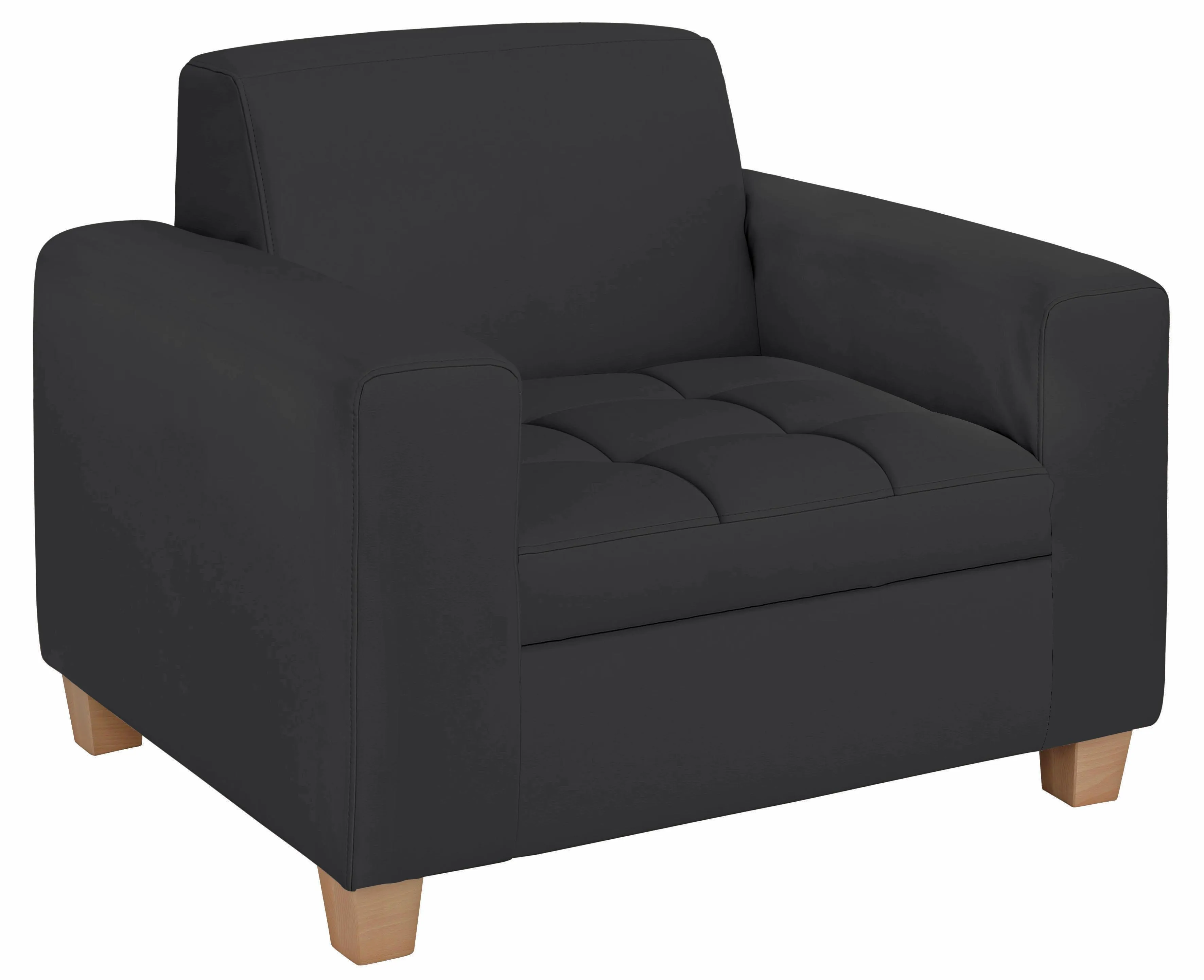 Sessel HOME AFFAIRE "Corby", schwarz, B:101cm H:80cm T:86cm, Struktur fein (100% Polyester), Chenille (100% Polyester), NaturLEDER (echtes Rindsleder) auf Sitzfläche, Kunstleder im Korpus, Melrose (100% Polyester), Sessel, Steppung auf Sitzfläche