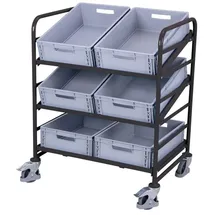 Cordes Eurokastenwagen Kunststoff 825x610mm Anthrazitgrau mit 6 Kunststoffkisten