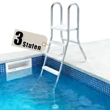 UISEBRT Edelstahl-Poolleiter 3 Stufen, aus 304-Edelstahl, rutschfeste Trittstufen und 150 kg Tragkraft - Silber/Weiß