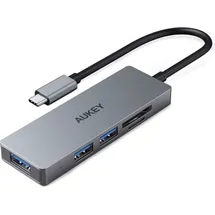 Aukey CB-C63 Hub 3-in-1, USB-A und USB-C SD- & microSD-Karten, Grau Silber