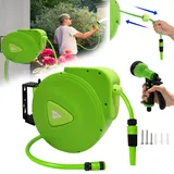 Froadp 30m Wandschlauchbox Automatisch Schlauchtrommel 180° Schwenkbare Gartenschläuche Trommel 3/4" Anschluss Schlauchaufroller Mit Schlauchstopp & Schnell-verschlusskupplung