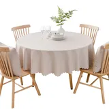 BHOMTY Runde Tischdecke aus Baumwolle und Leinen, schmutzabweisend, geeignet für Esstische, Couchtische, Balkone und Gärten Khaki, Durchmesser 120 cm