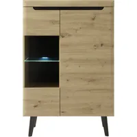 99rooms Tasania Vitrine Eiche Artisan Dekor Schwarz mit LED-Beleuchtung