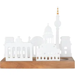 räder Teelichthalter Lichtobjekt Stadtsilhouette Berlin Porzellan Akazienholz 00...