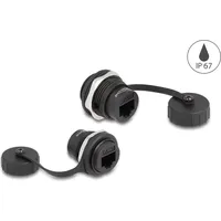 DeLock RJ45 Cat.6 Einbaubuchse mit Verschlusskappe IP67 staub- und
