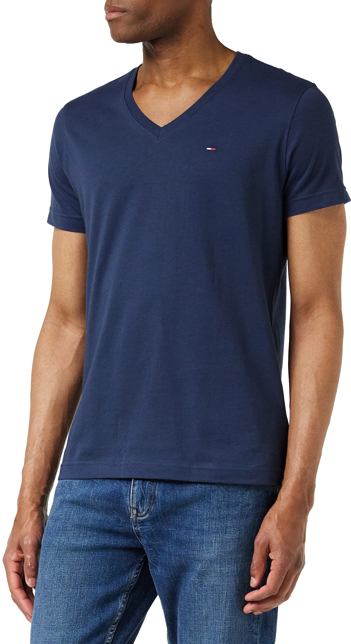 Tommy Hilfiger T-Shirt Herren Kurzarm TJM Original V-Ausschnitt, Blau (Black Iris), S