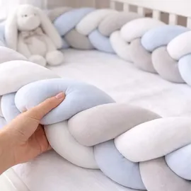 Relaxdays Geflochtene Bettschlange 220cm Weiß,Blau,Grau