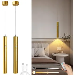 TRUYOK Pendelleuchte Akku mit Bewegungsmelder Dimmbar Hängelampe mit Fernbedienung Touch Steuerung Magnetische Hängeleuchte Hängelampe ohne Innen Nachtlicht für Esstisch Küche Bar Nachttisch (Gold)