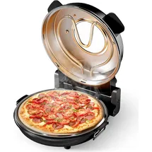 Wiltec Pizzamaker mit Keramiksteinplatte Ø32cm und Sichtfenster, zwei Heizelemente max. 400°C, mit Timer