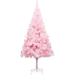 vidaXL Künstlicher Weihnachtsbaum mit LEDs & Kugeln Rosa 210cm PVC