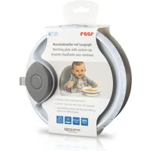 Reer Warmhalteteller mit Saugnapf | Rutschfester Babyteller | Esslerngeschirr | hält Mahlzeiten länger warm | spülmaschinengeeignet | Grau/Weiß
