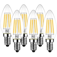 LVWIT E14 Kerze LED Lampe 6W 806 Lumen für Kronleuchter, E14 Glühfaden Retrofit Classic Glühbirne, ersetzt 60W, 2700K Warmweiß, Filament Fadenlampe, Glas, nicht dimmbar (6er Pack)