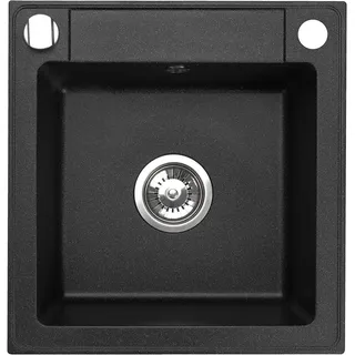 Manestein Spülbecken, Küchenspüle aus Granit, Einbauspüle, Einzelbecken mit Siphon, Fleckenbeständig und Pflegeleicht, 1 Becken, 44 x 46 cm Graphit - Schwarz